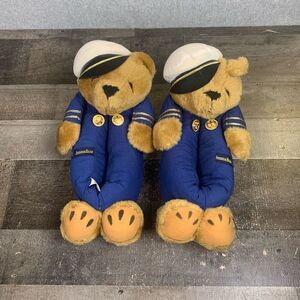 Vintage Joshua Bear Womens Size Medium 7-8 Slippers Blue Nautical Stuffed Animal